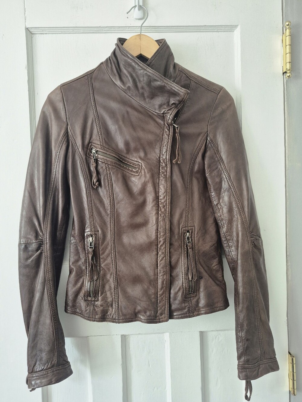 Vintage Y2K Danier Leather Moto Biker Dark Brown Jacket Sz XXS